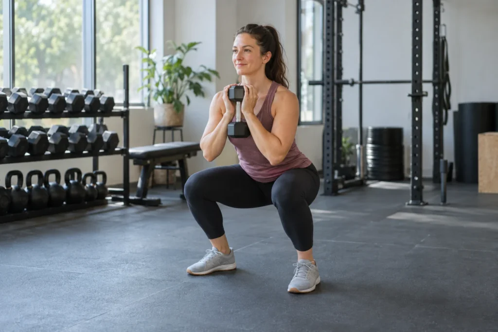 Persona entrenando con una mancuerna ligera durante una sesión tranquila