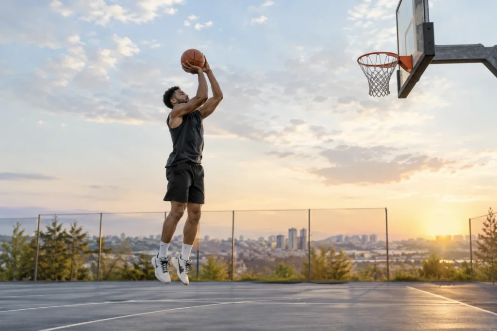 Ilustración de un jugador de baloncesto saltando durante un entrenamiento