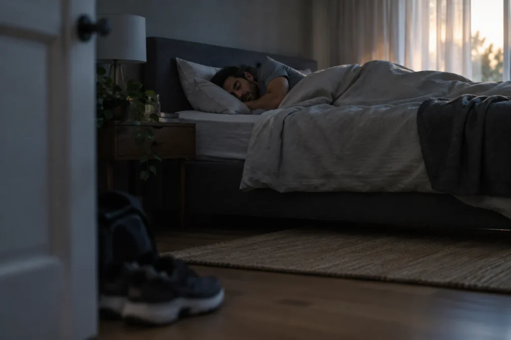 Persona deportista ilustrativa durmiendo en una habitación tranquila